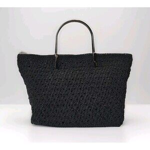 Vintage THE LIMITED Handmade Black Star Flower Crochet Handbag Metal Handles